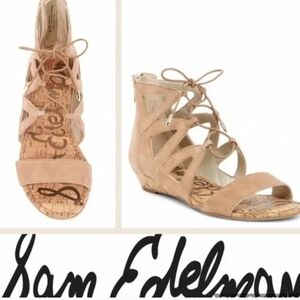 Sam Edelman Dean Suede back zip lace up sandals shoes flats sz 8